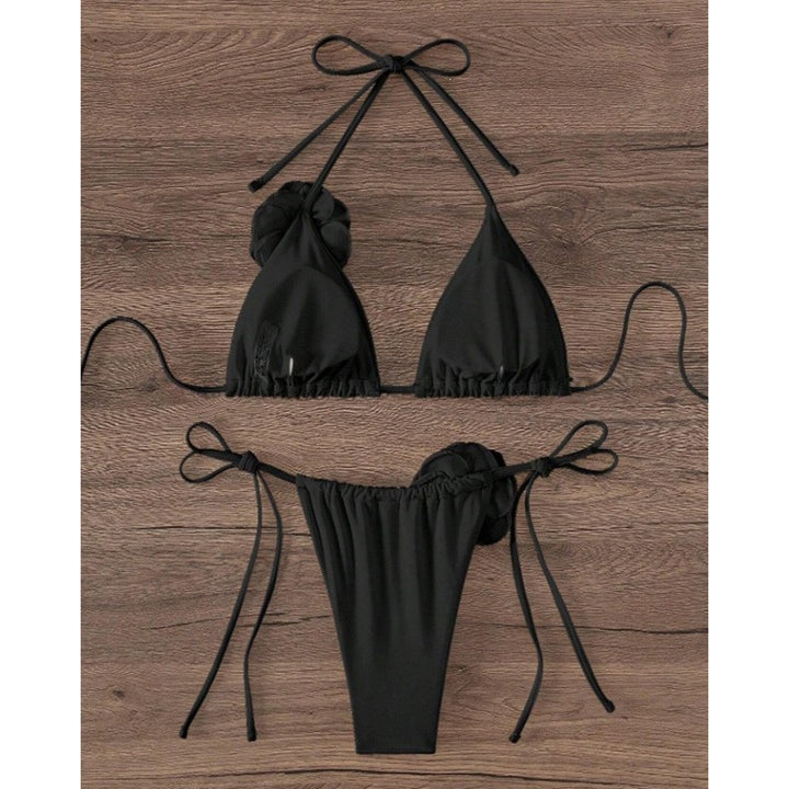Damen Triangel-Bikini mit Blumenapplikationen und verstellbaren Bändern Drune