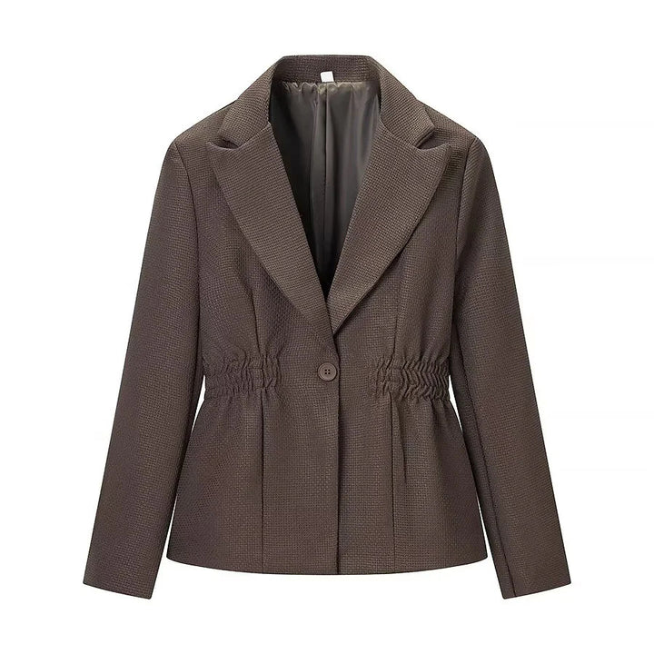 Damen nan taillierter Reversblazer mit elastischem Taillenzug, einreihiger Knopfleiste und stepptem Strukturstoff Drune