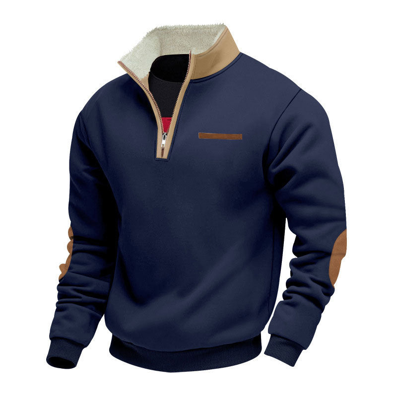 Herren nan Halbzip-Troyer mit Teddyfleece-Kragen und Leder-Ellbogenpatches Drune