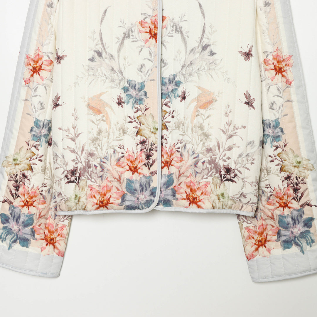 Damen Gepolsterte Cropped Jacke mit floralem Alloverprint und Rundhalsausschnitt Drune