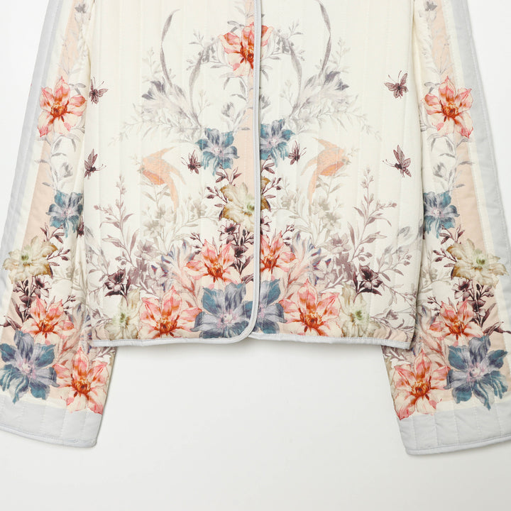 Damen Gepolsterte Cropped Jacke mit floralem Alloverprint und Rundhalsausschnitt Drune