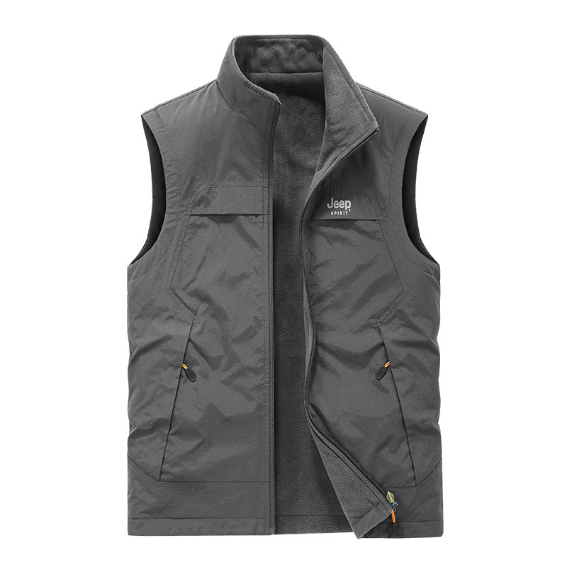 Herren Fleece-gefütterte Outdoor-Weste mit hochschließendem Kragen und Multifunktions-Taschen Drune