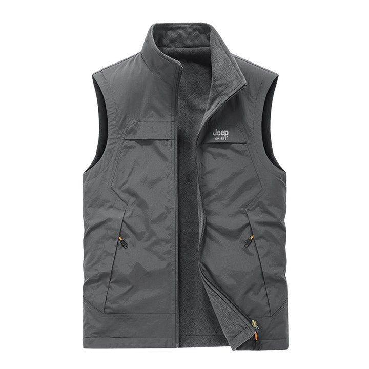 Herren Fleece-gefütterte Outdoor-Weste mit hochschließendem Kragen und Multifunktions-Taschen Drune
