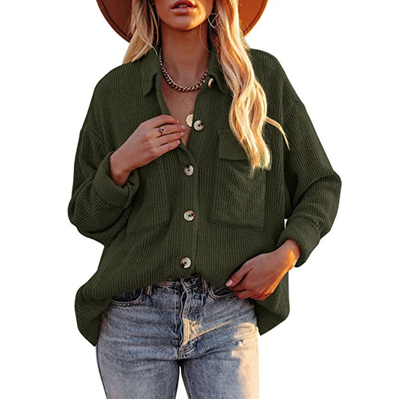 Damen Oversize-Feinstrick-Hemdjacke mit Knopfleiste und Brusttaschen Drune