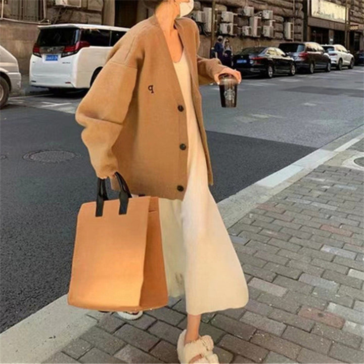 Damen Lässiger Oversized Cardigan mit tiefem V-Ausschnitt und hochwertigen Materialien Drune