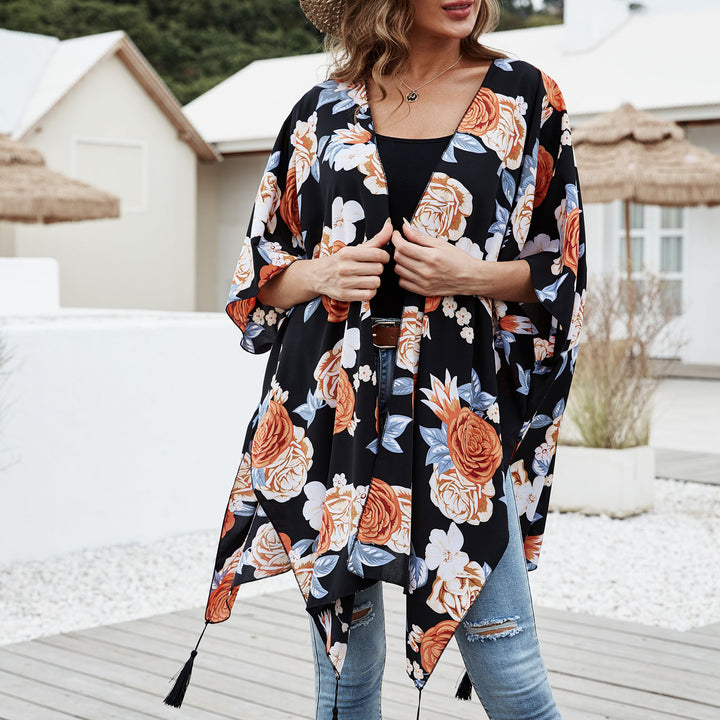 Damen Verspielter Kaftan‑Kimono‑Überwurf aus leichter Viskose mit asymmetrischem Zipfelsaum Drune