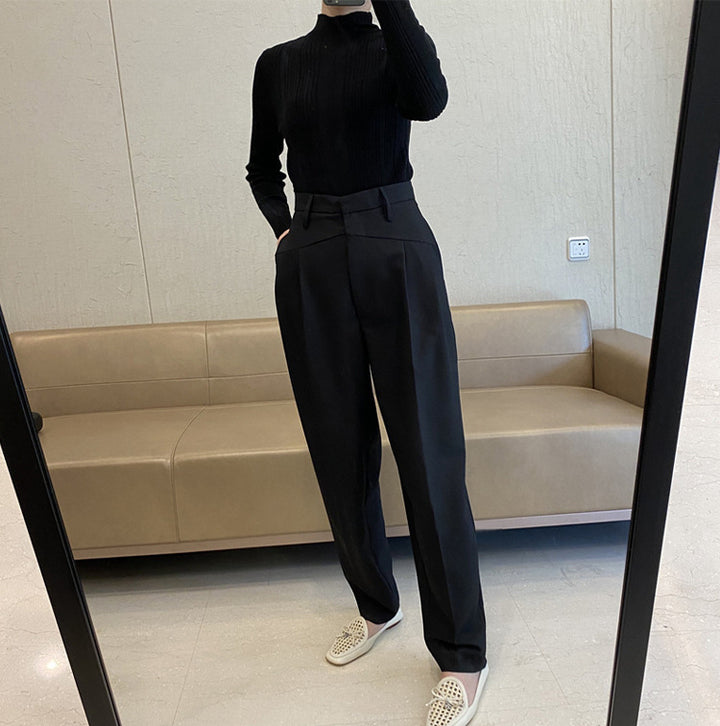 Damen Hochtaillierte Bundfaltenhose mit weitem Bein und scharfer Bügelfalte Drune