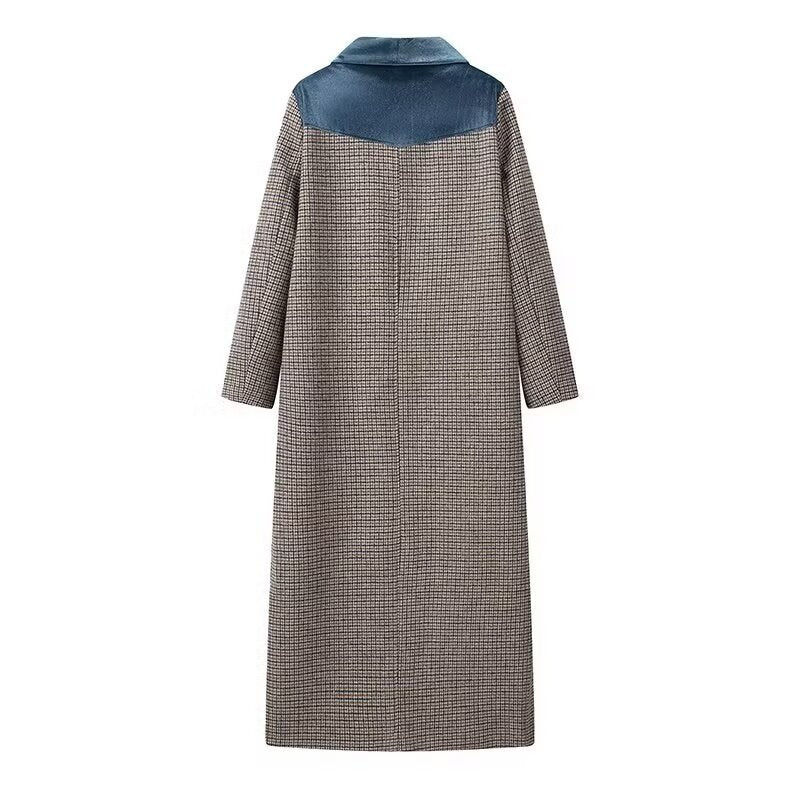 Damen langer Wollmix-Mantel mit Samt-Schalkragen und Leistentaschen Drune