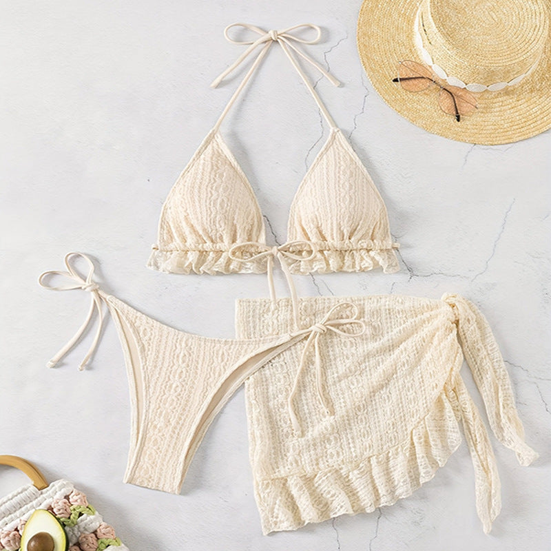Damen Triangel-Bikini mit Rüschendetail und passendem Wickelrock Drune