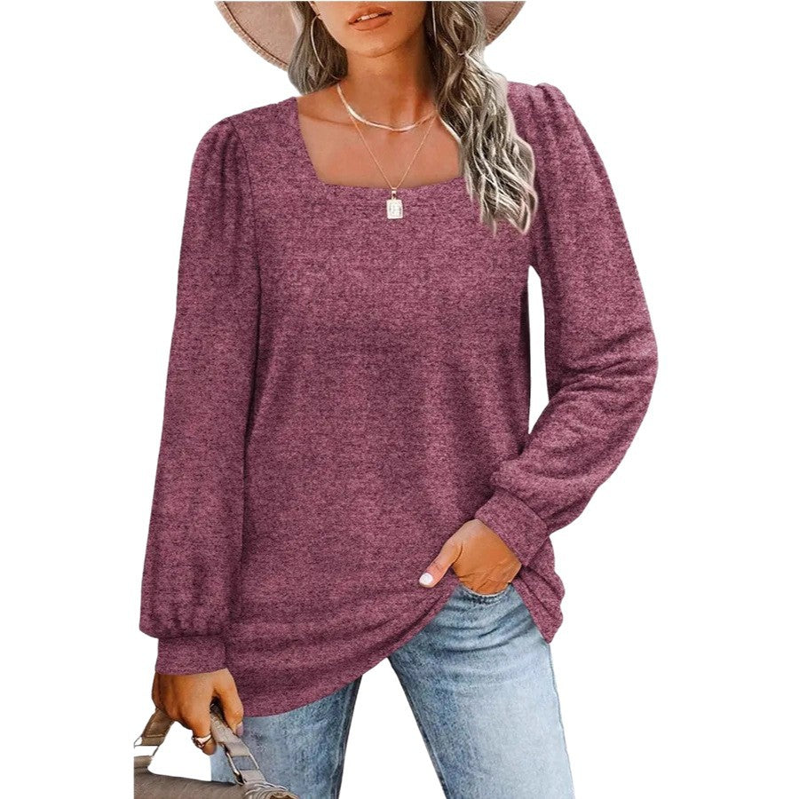 Damen Legerer Feinstrick-Pullover mit quadratischem Ausschnitt, Puffschulter und Bündchen Drune