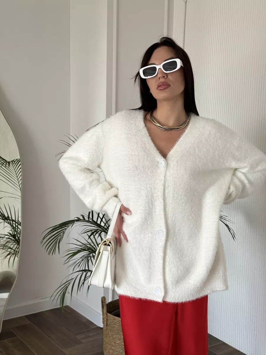 Damen Flauschige Strickjacke mit offenem Design und weichen Ärmeln Drune