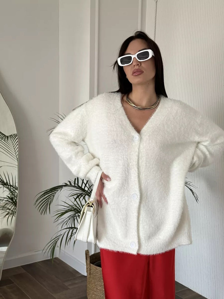Damen Flauschige Strickjacke mit offenem Design und weichen Ärmeln Drune