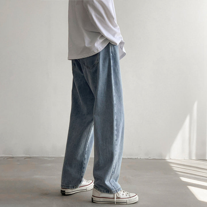 Herren Locker geschnittene Straight-Relax Denim-Hose mit verlängertem Saum Drune