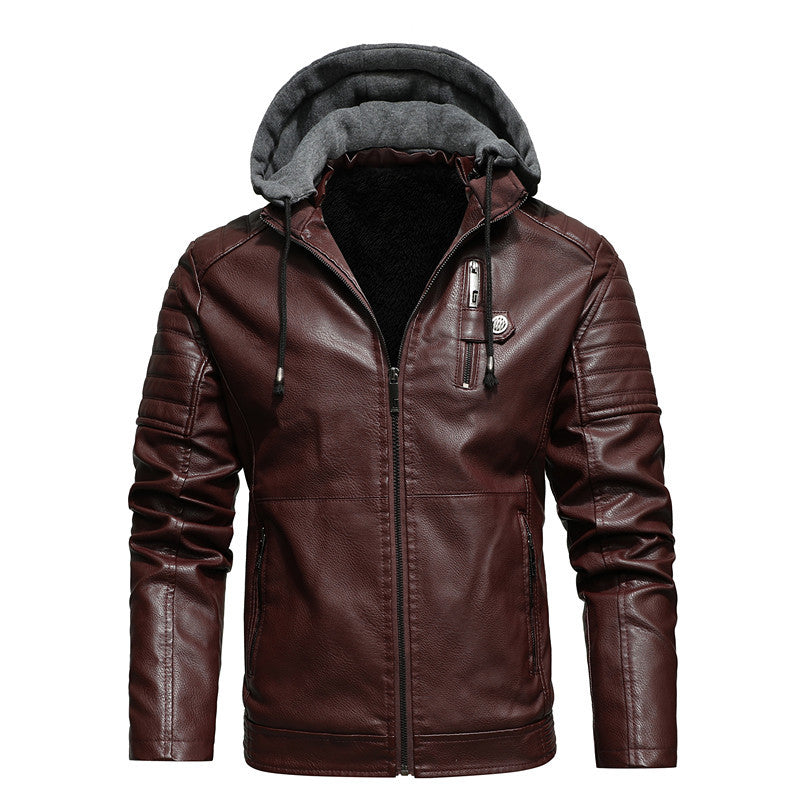 Herren Lederimitatjacke mit Kapuze und Teddyfutter Drune