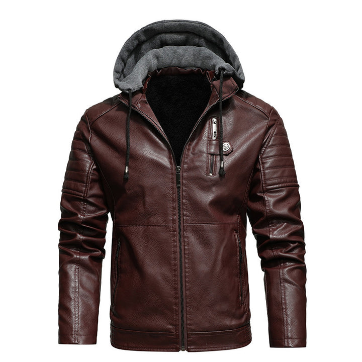 Herren Lederimitatjacke mit Kapuze und Teddyfutter Drune