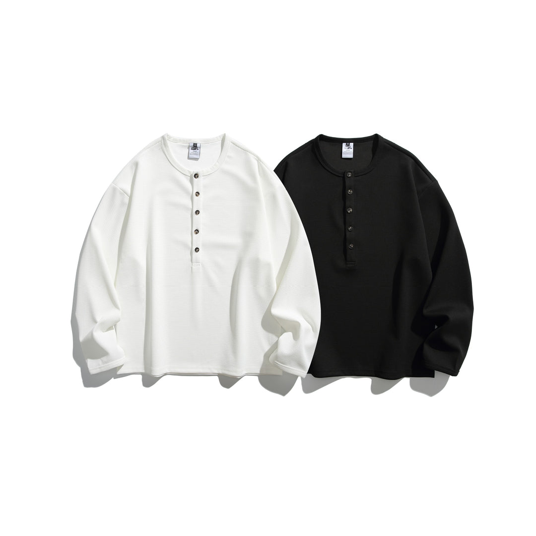 Unisex Waffelstrick-Henleyshirt mit Knopfleiste und Rundhalsausschnitt Drune
