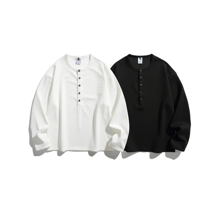 Unisex Waffelstrick-Henleyshirt mit Knopfleiste und Rundhalsausschnitt Drune