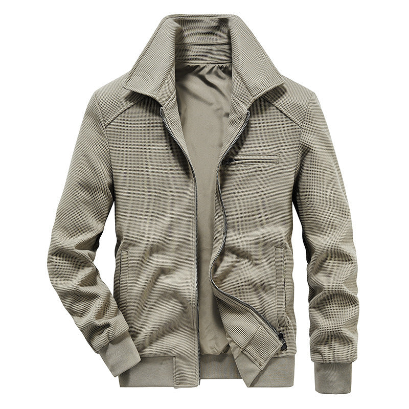 Herren Waffelstrick-Blouson mit Stehkragen, Reißverschluss und Brusttasche Drune