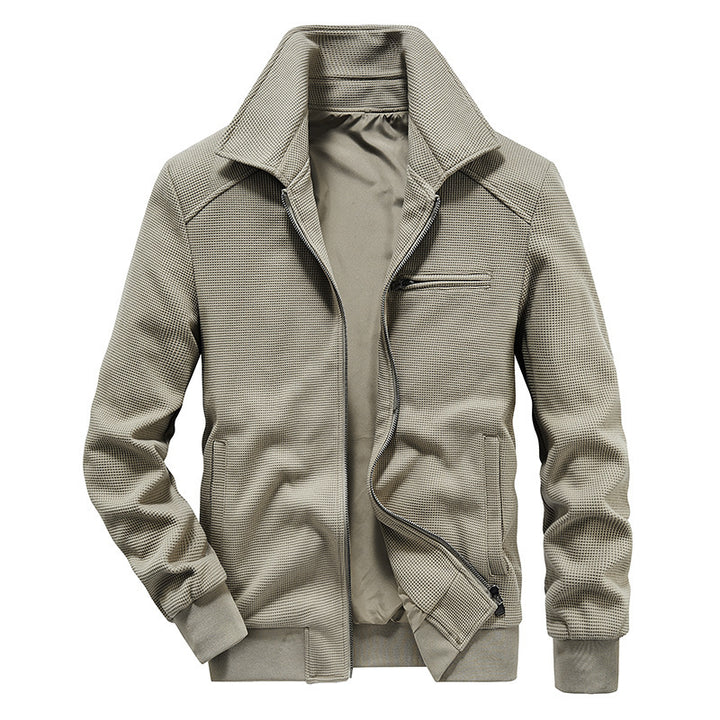 Herren Waffelstrick-Blouson mit Stehkragen, Reißverschluss und Brusttasche Drune