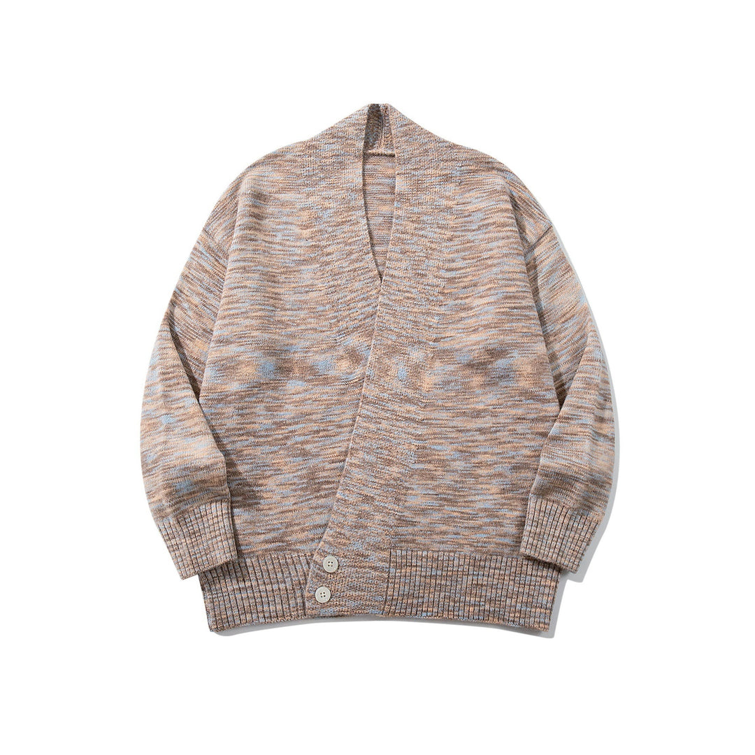 Damen Oversize-Strickcardigan mit tiefem V-Ausschnitt, Knopfleiste am Saum und melierter Struktur Drune