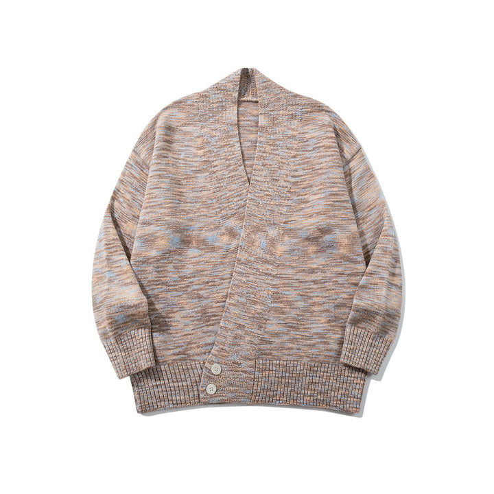 Damen Oversize-Strickcardigan mit tiefem V-Ausschnitt, Knopfleiste am Saum und melierter Struktur Drune