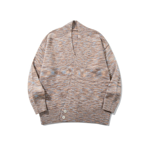 Damen Oversize-Strickcardigan mit tiefem V-Ausschnitt, Knopfleiste am Saum und melierter Struktur Drune