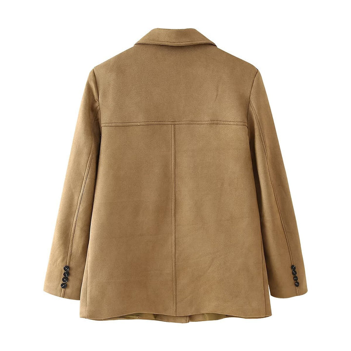 Damen Casual Blazerjacke aus hochwertigem Kunstleder mit eleganten Taschen Drune