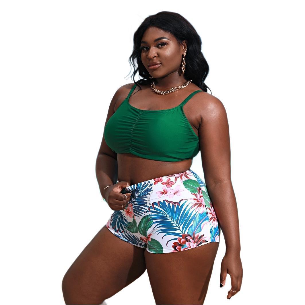 Damen Bikini-Set mit gerafftem Oberteil und floralem Höschen Drune