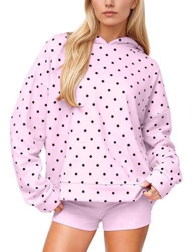 Damen Gepunkteter Oversize-Kapuzenpullover mit Kängurutasche Drune