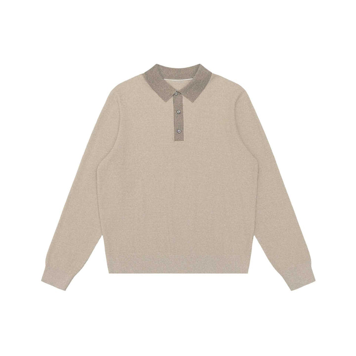 Unisex Strukturierter Polokragen-Strickpullover mit Halbknopfleiste Drune