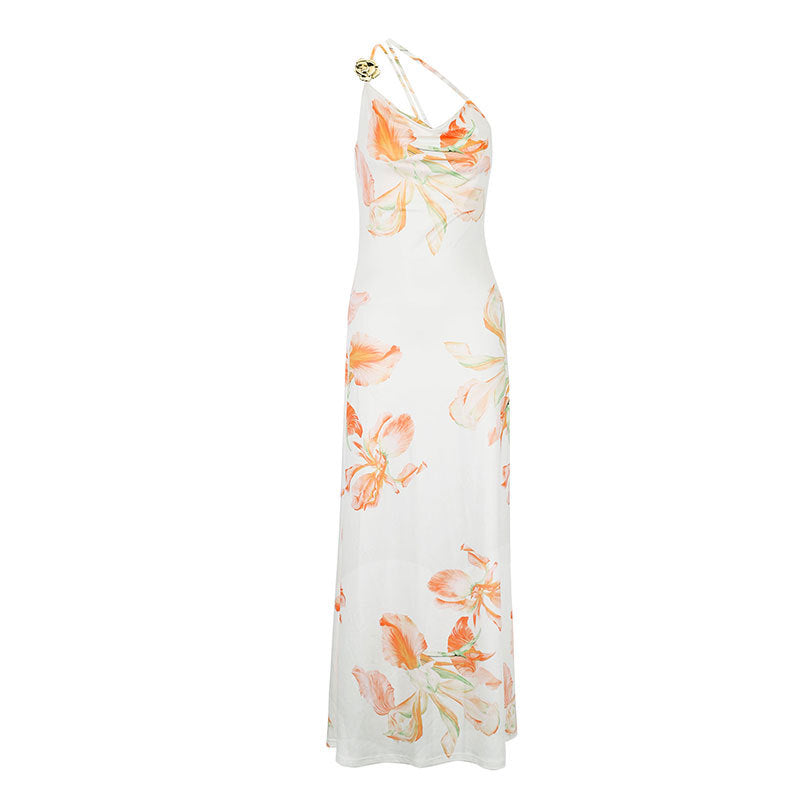 Damen Maxikleid mit asymmetrischem Träger und floralem Print Drune
