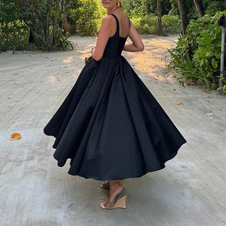 Damen Maxikleid mit eleganter A-Linie und quadratischem Ausschnitt Drune