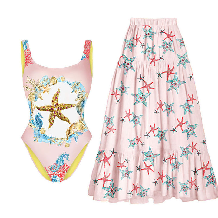 Damen Einteiliger Badeanzug mit maritime Motiven und eleganten Verzierungen Drune