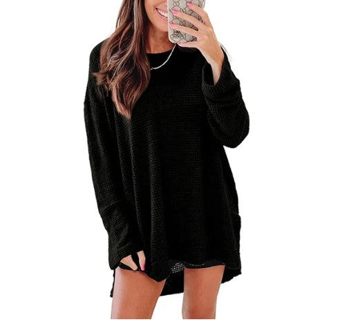 Damen Bequem Überdimensionierter Texturierter Pullover Sweater Drune