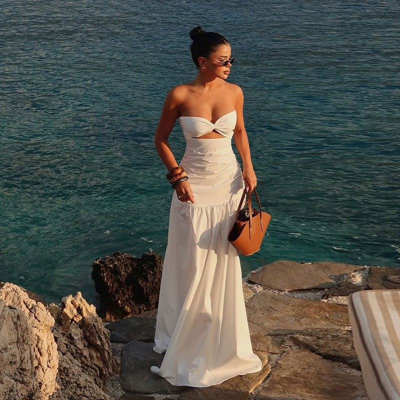Damen Maxikleid mit Cut-Out-Design und voluminösem Rock Drune