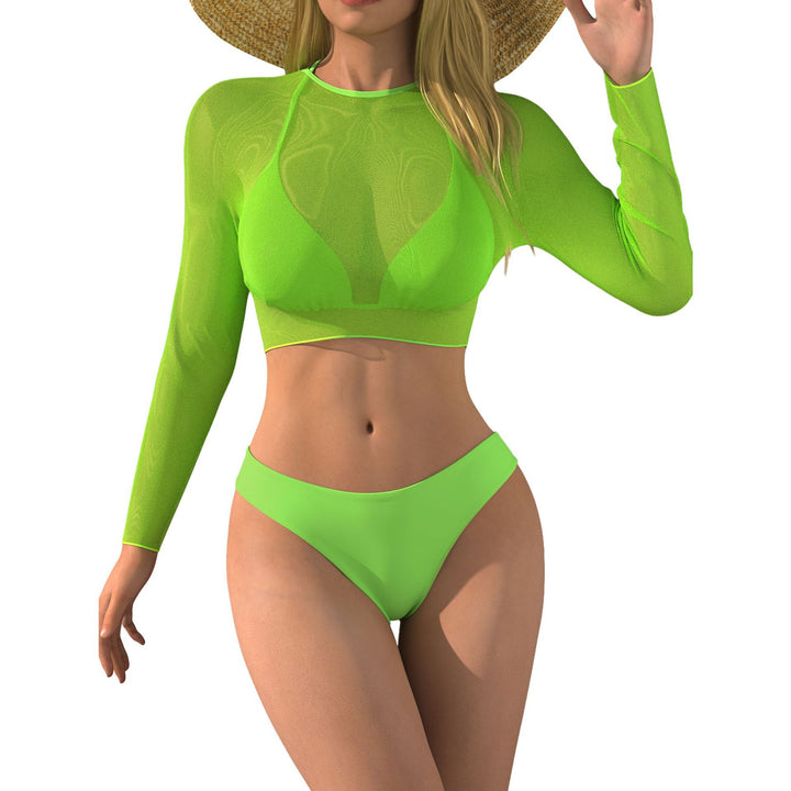 Damen Bikini-Set mit langärmligem Netzoberteil und bequemen Unterteilen Drune