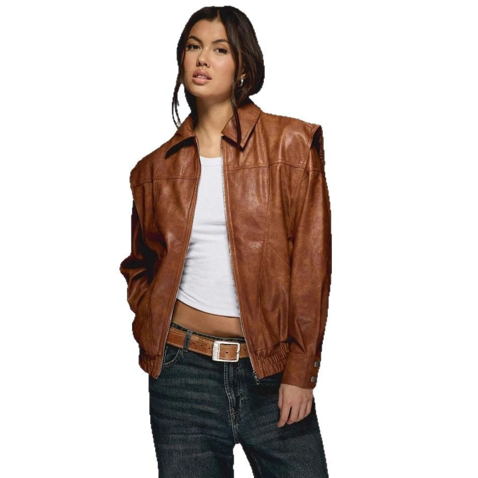 Damen lässige Oversize-Lederjacke Drune