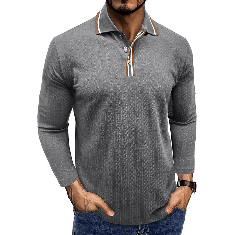 Drune | Polo Shirt Taillierte Passform Lange Ärmel Gestreifter Kragen Strick Textur