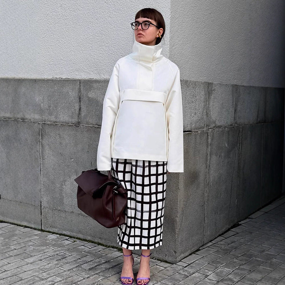 Damen modische Blusenjacke mit schickem Taillengürtel und voluminösen Ärmeln Drune