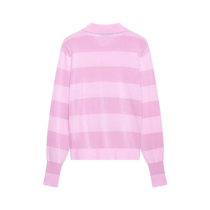 Damen Gestreifte Feinstrick-Cardigan mit Polokragen und bezogenen Knöpfen Drune