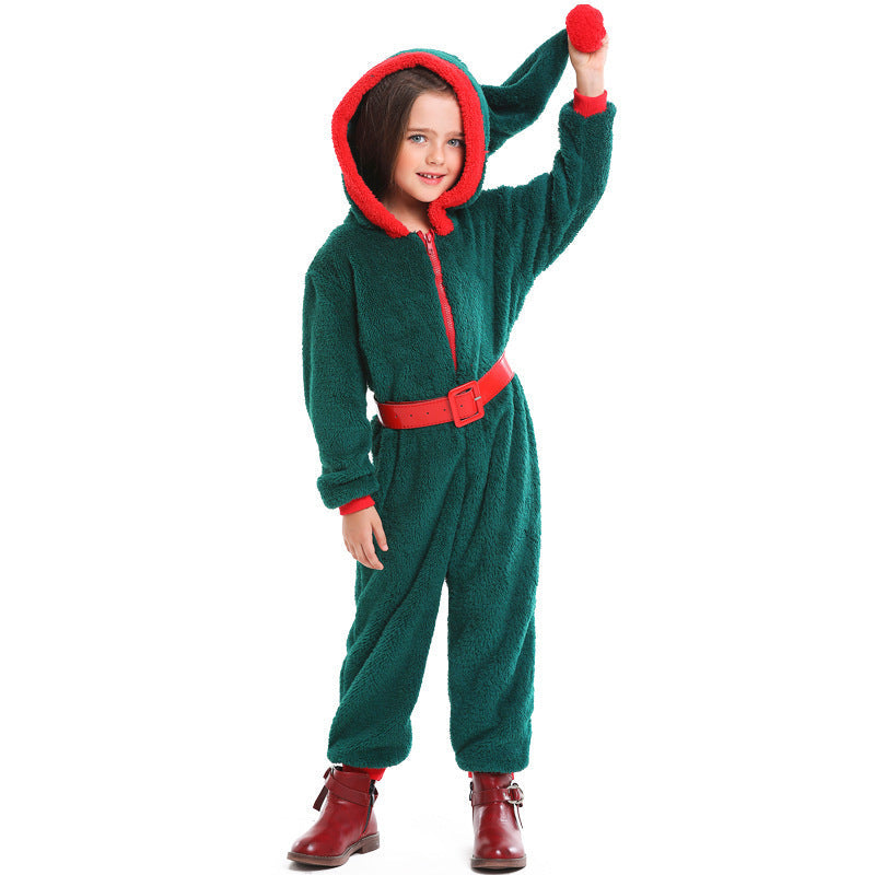 Mädchen kuscheliger Weihnachtsoverall mit Kapuze und Gürtel Drune