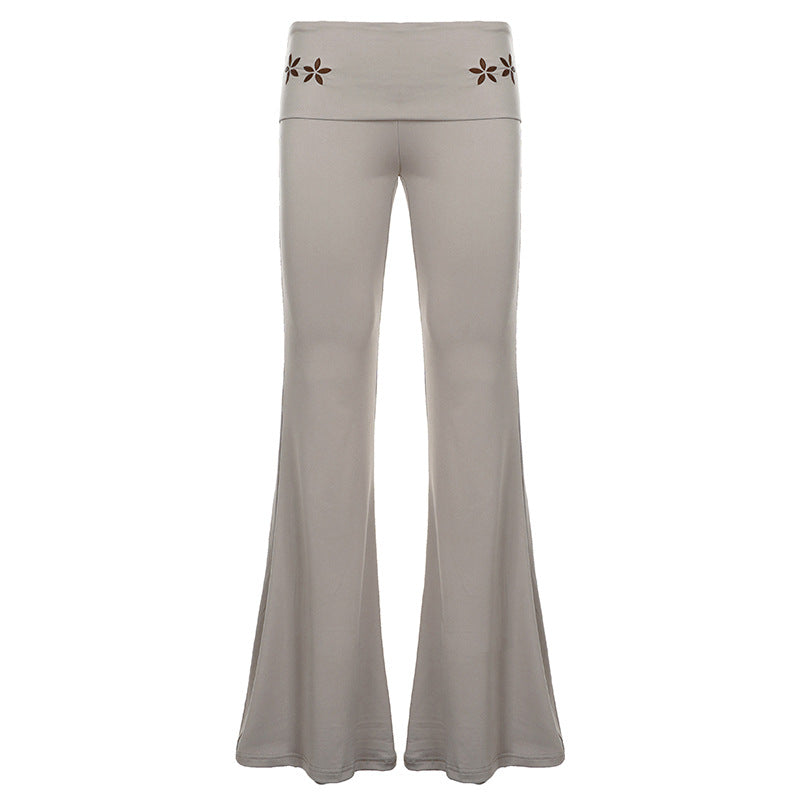 Damen nan Yogahose Flared mit Umschlagbund, komfortable Bootcut-Passform und Laser-Cut Blütendetail Drune
