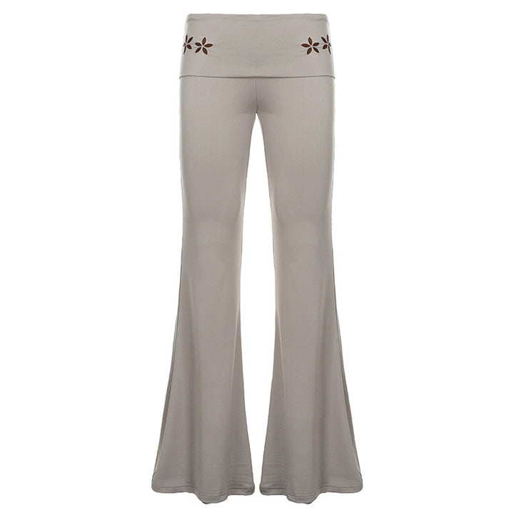 Damen nan Yogahose Flared mit Umschlagbund, komfortable Bootcut-Passform und Laser-Cut Blütendetail Drune