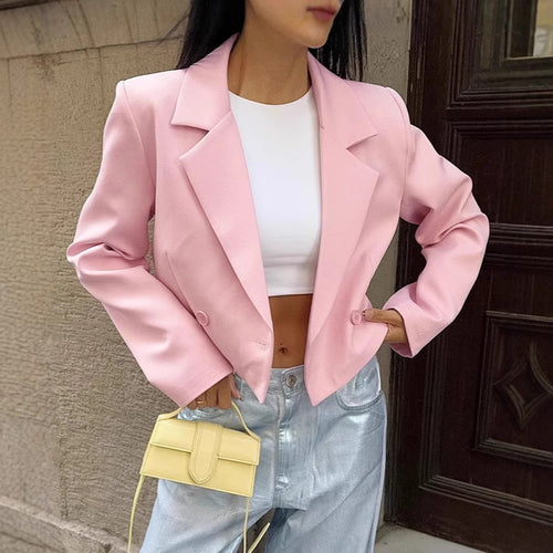 Damen Cropped Blazerjacke mit oversized Ärmeln und Detailknöpfen Drune