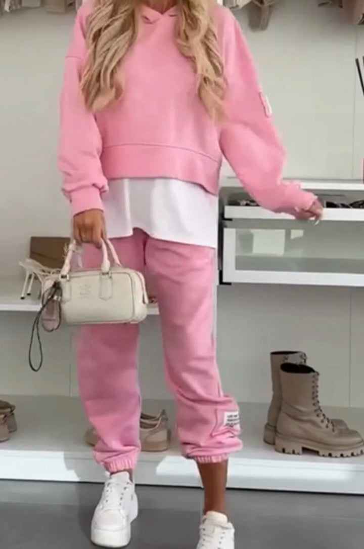 Damen nan kuscheliges kurzes Kapuzensweatshirt und Jogginghose-Set aus weicher Baumwollmischung Drune