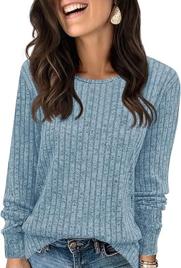 Damen Strukturierter Rippstrick-Pullover mit Rundhalsausschnitt, legerer Silhouette und weichen Bündchen Drune