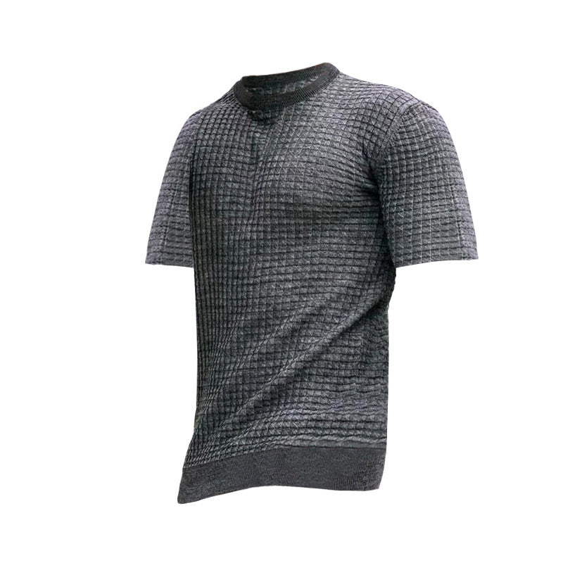 Herren nan Waffelstruktur-Kurzarm-Strickshirt mit schmaler Passform und elastischem Rippsaum Drune