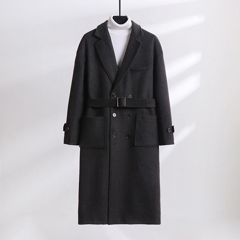 Herren Doppelreihiger Wollmix-Longcoat mit fallendem Revers und Pattentaschen Drune