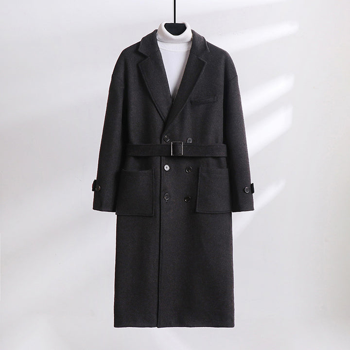 Herren Doppelreihiger Wollmix-Longcoat mit fallendem Revers und Pattentaschen Drune