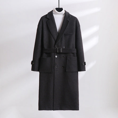 Herren Doppelreihiger Wollmix-Longcoat mit fallendem Revers und Pattentaschen Drune